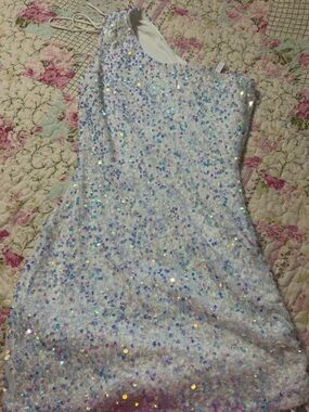 Lucy in the Sky White Iridescent Sequin One-Shoulder Dress